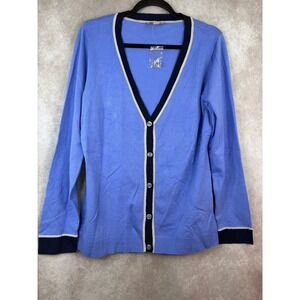 NWOT Kelly‎ by Clinton Kelly Womens Blue Cardigan Sweater Metallic Trim Size L